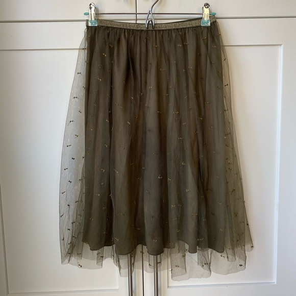 Olive green Zara tulle midi skirt - Picture 4 of 6